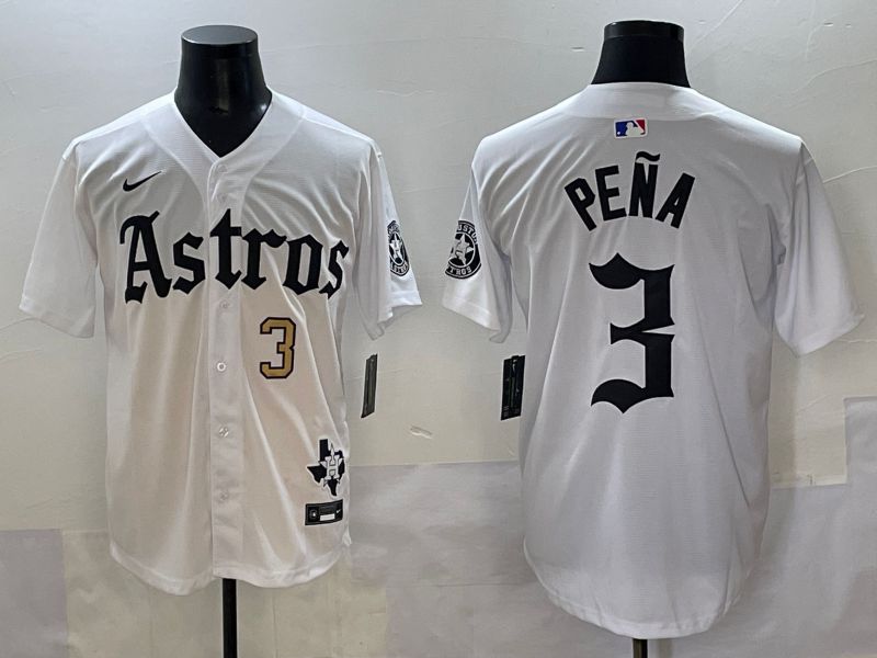 Men 2025 Houston Astros #3 Pena White Five generations Joint Name Nike MLB Jersey style 37